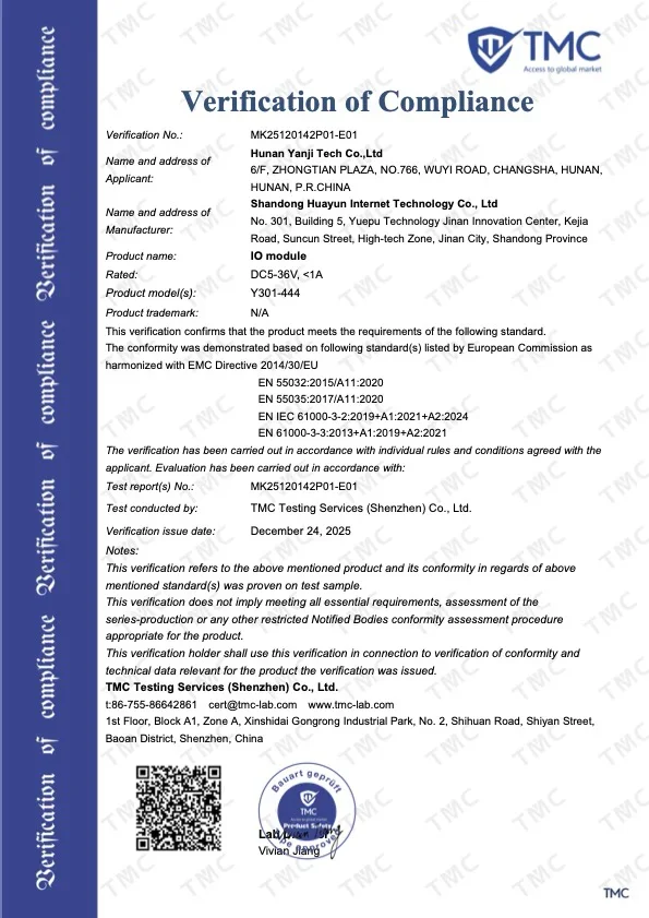 YenGear verification of compliance document